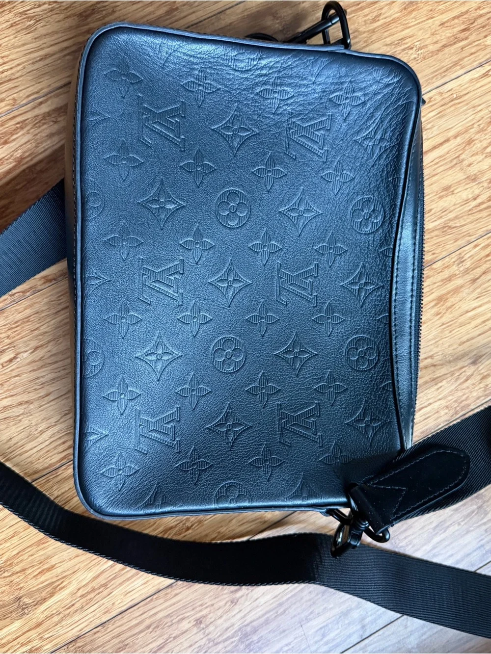 Louis Vuitton Black Embossed Monogram Messengere Bag